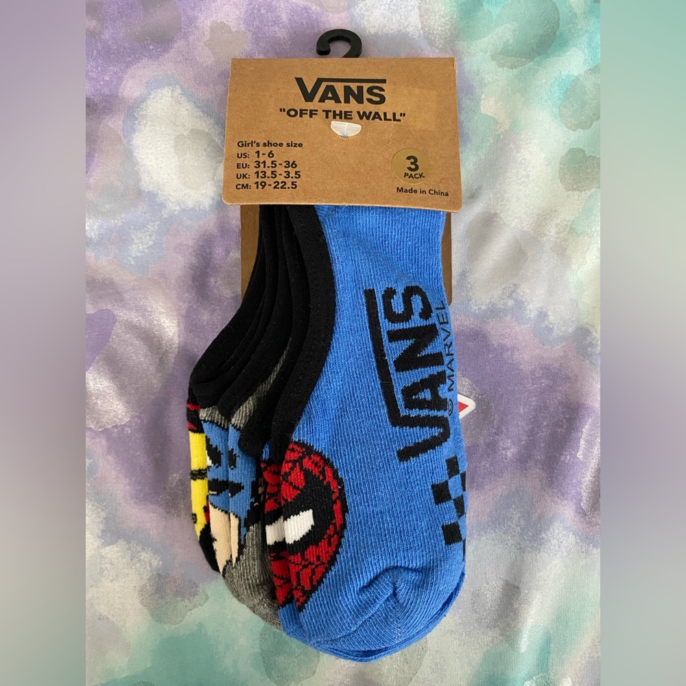 Vans “Off The Wall” Marvel No-Show Socks - Girls Size 1-6 - 3 Pack